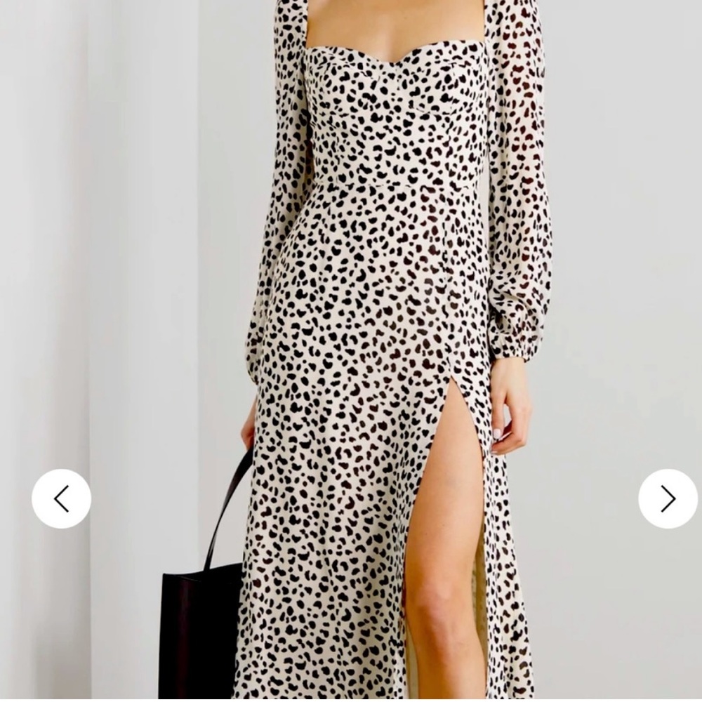 Reformation Cream and Black Patterned Midi Dress